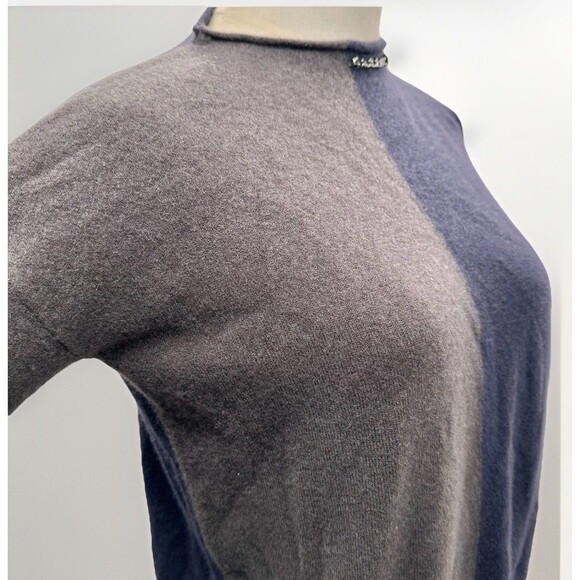 Fabiana Filippi Two Tone Gray Navy Sweater S Merino Silk Cashmere Chain Detail - Picture 3 of 12